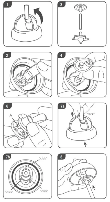 该图显示了如何拆卸上面列出的加重吸管杯步骤 1 到 8
